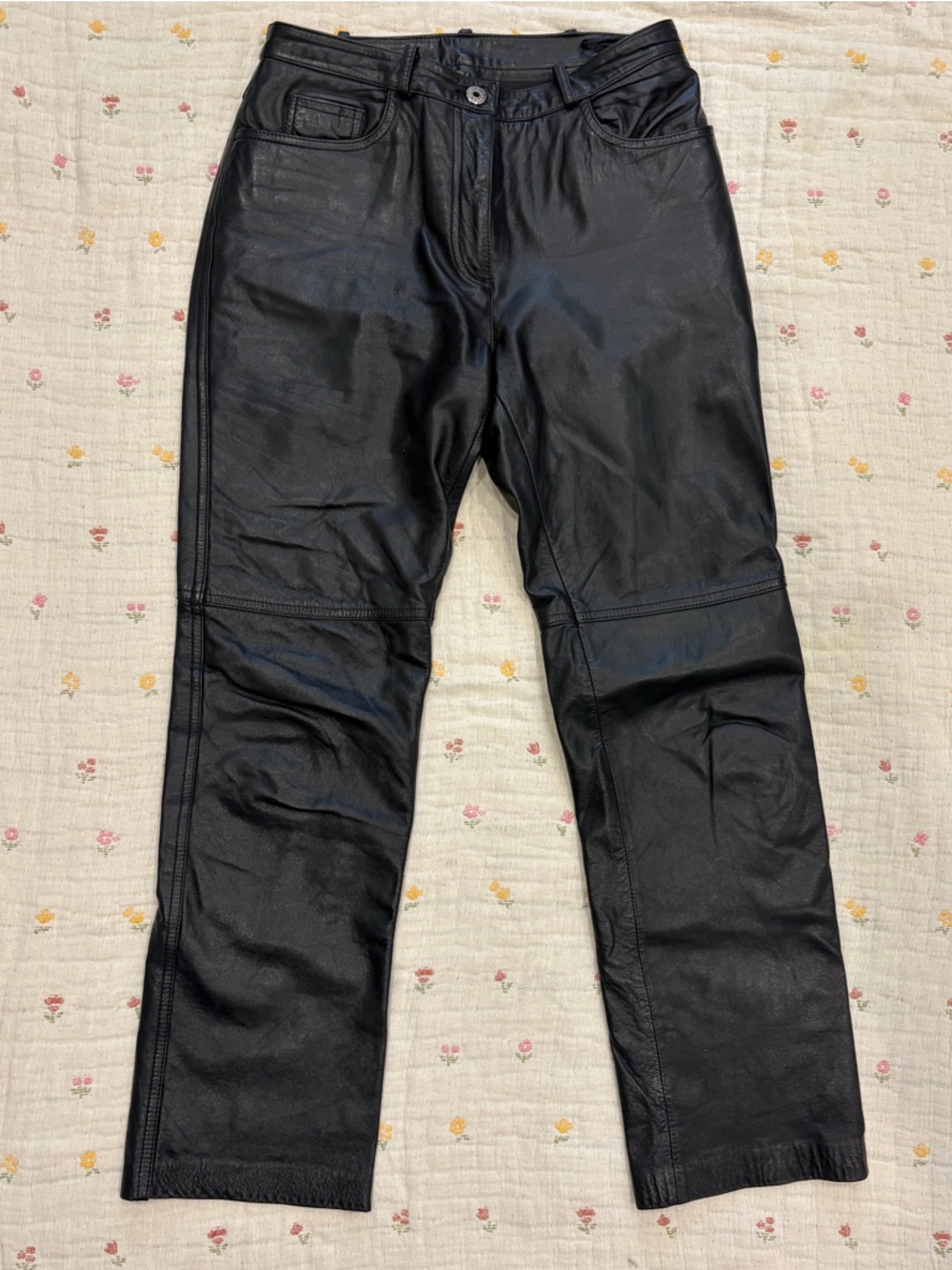 VINTAGE DANIER Black Leather Straight Pants